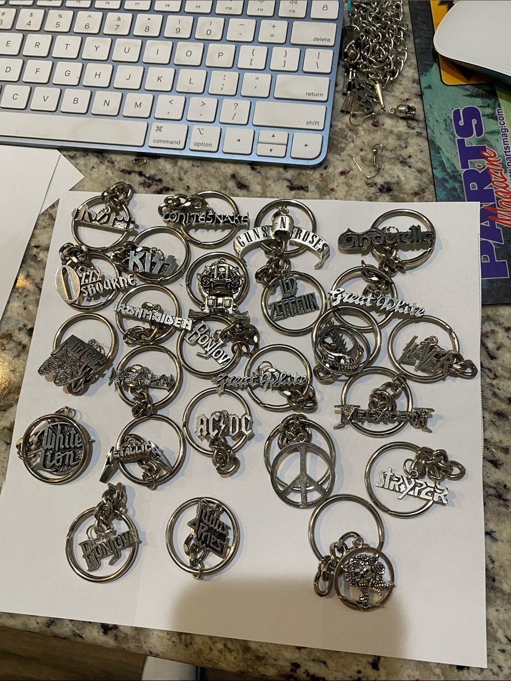 Keychains on sheet